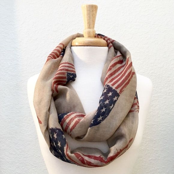 American Flag Print Gauzy Polyester Infinity Scarf - Picture 1 of 4